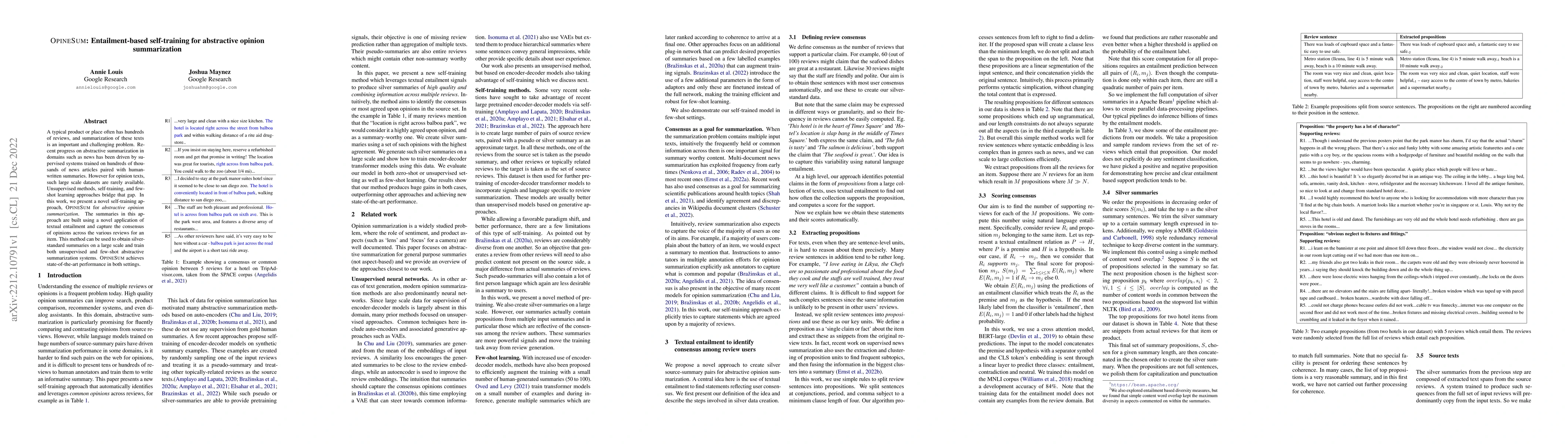 Thumbnail for OpineSum: Entailment-based self-training for abstractive opinion
  summarization