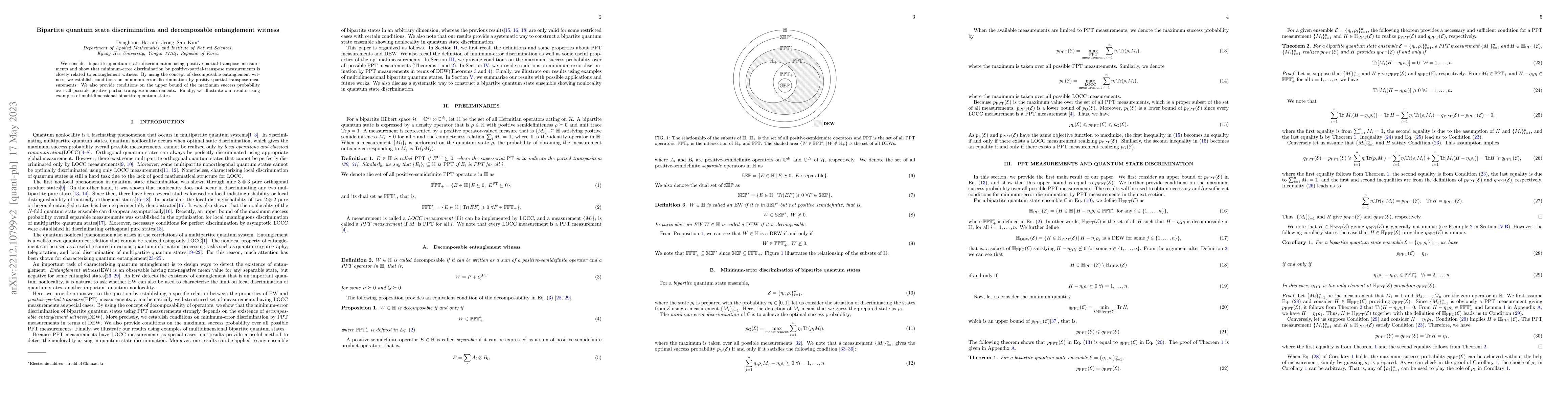 Thumbnail for Bipartite quantum state discrimination and decomposable entanglement
  witness