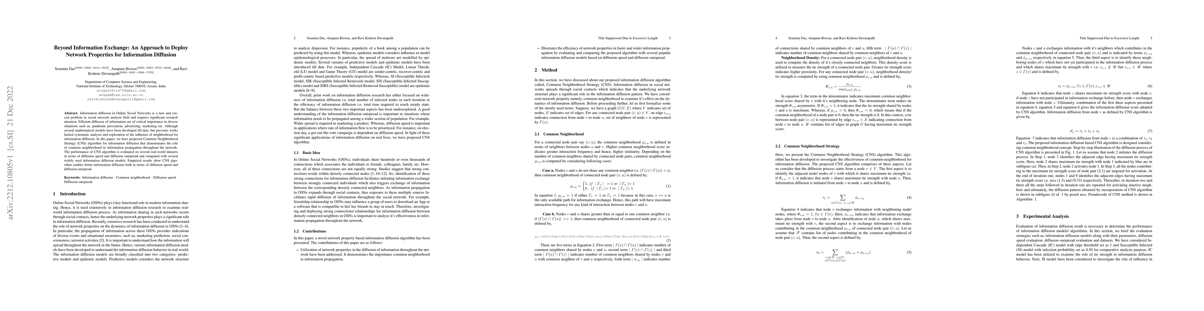Thumbnail for Beyond Information Exchange: An Approach to Deploy Network Properties
  for Information Diffusion