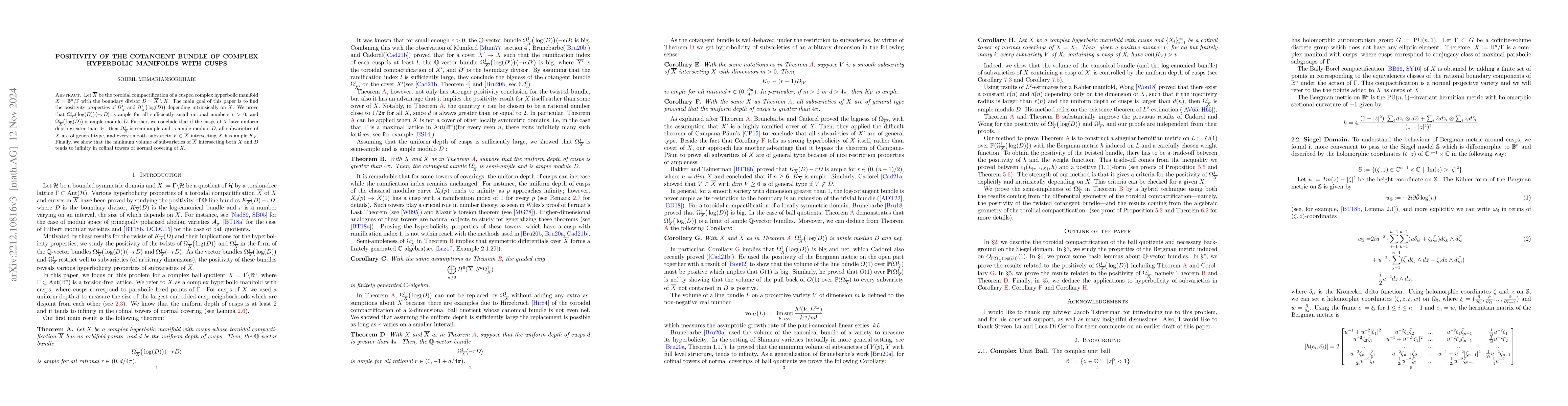 Thumbnail for Positivity of the Cotangent Bundle of Complex Hyperbolic Manifolds with
  Cusps
