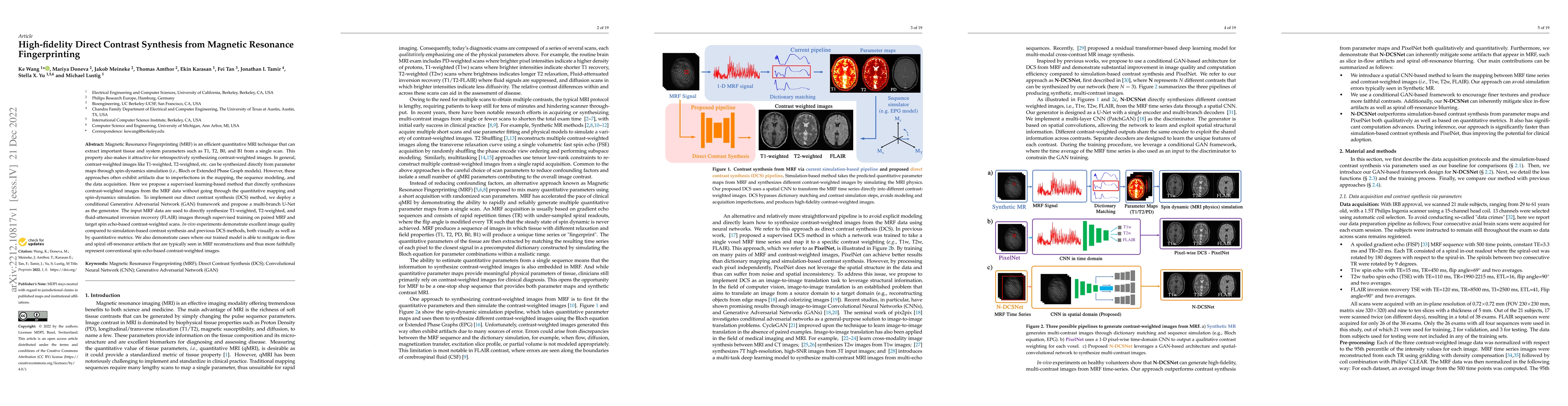 Thumbnail for High-fidelity Direct Contrast Synthesis from Magnetic Resonance
  Fingerprinting