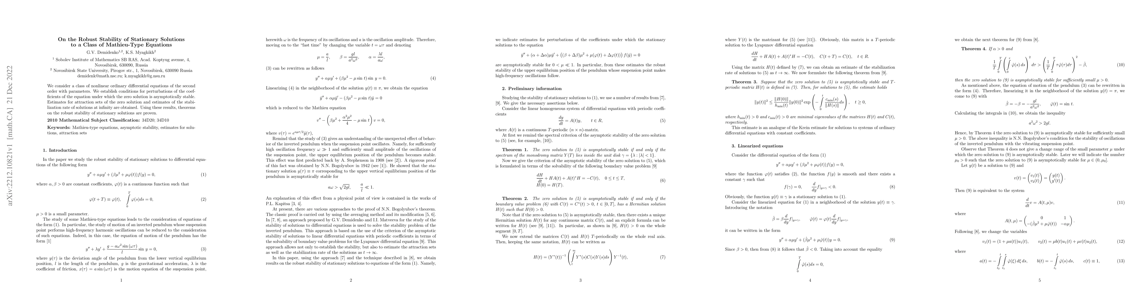 Thumbnail for On the robust stability of stationary solutions to a class of
  Mathieu-type equations