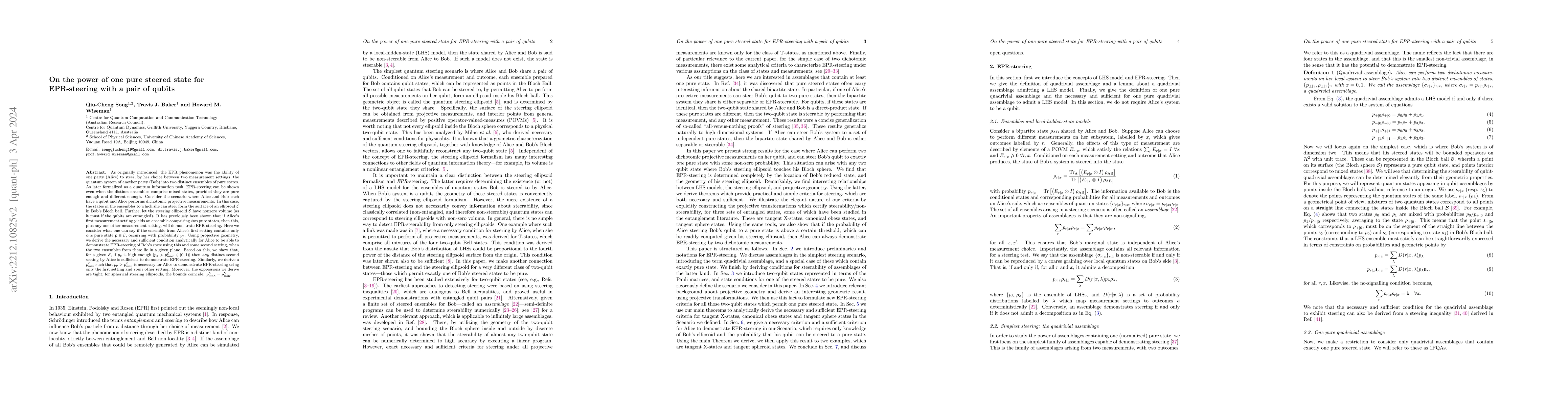 Thumbnail for On the power of one pure steered state for EPR-steering with a pair of
  qubits