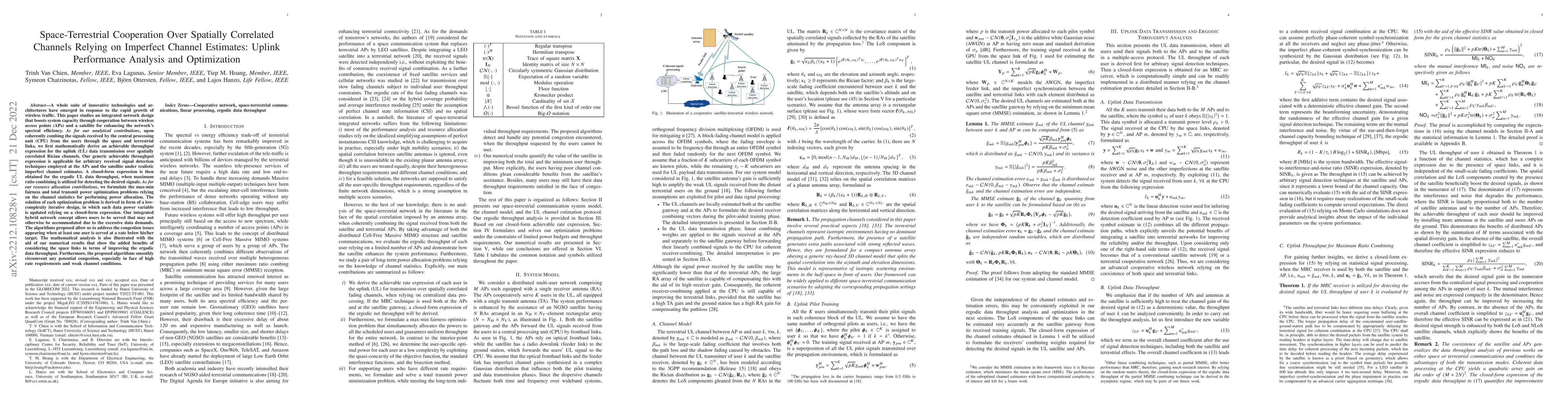Thumbnail for Space-Terrestrial Cooperation Over Spatially Correlated Channels Relying
  on Imperfect Channel Estimates: Uplink Performance Analysis and Optimization
