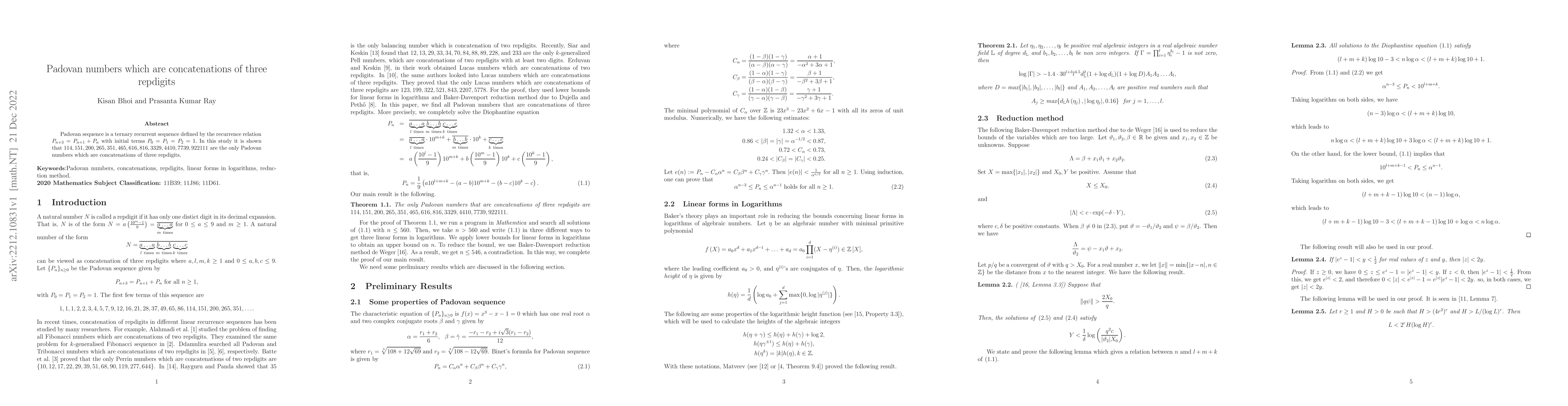 Thumbnail for Padovan numbers which are concatenations of three repdigits