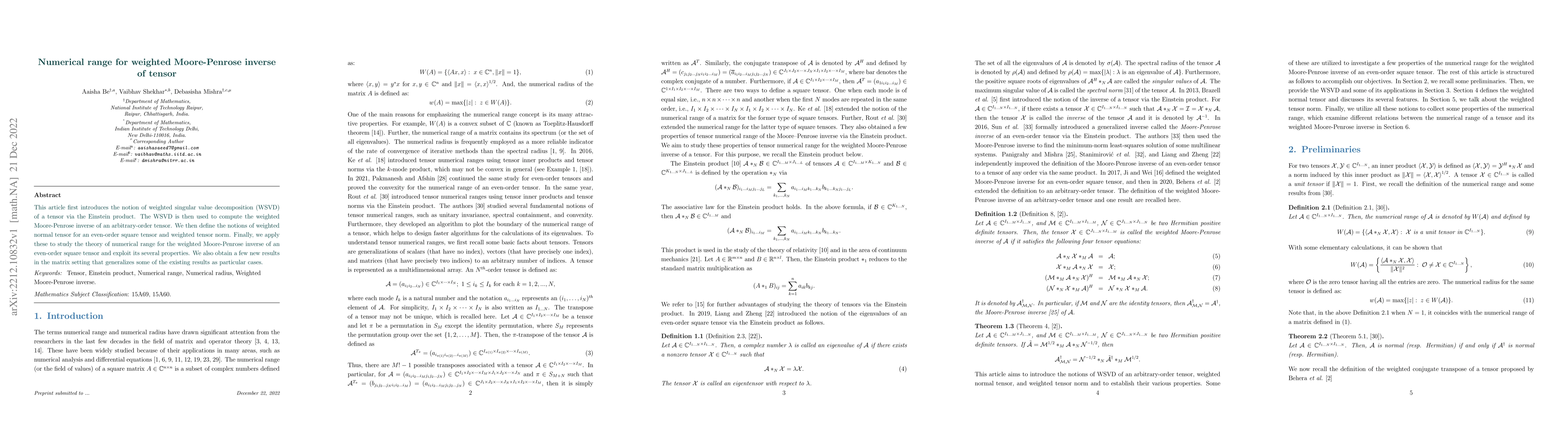 Thumbnail for Numerical range for weighted Moore-Penrose inverse of tensor