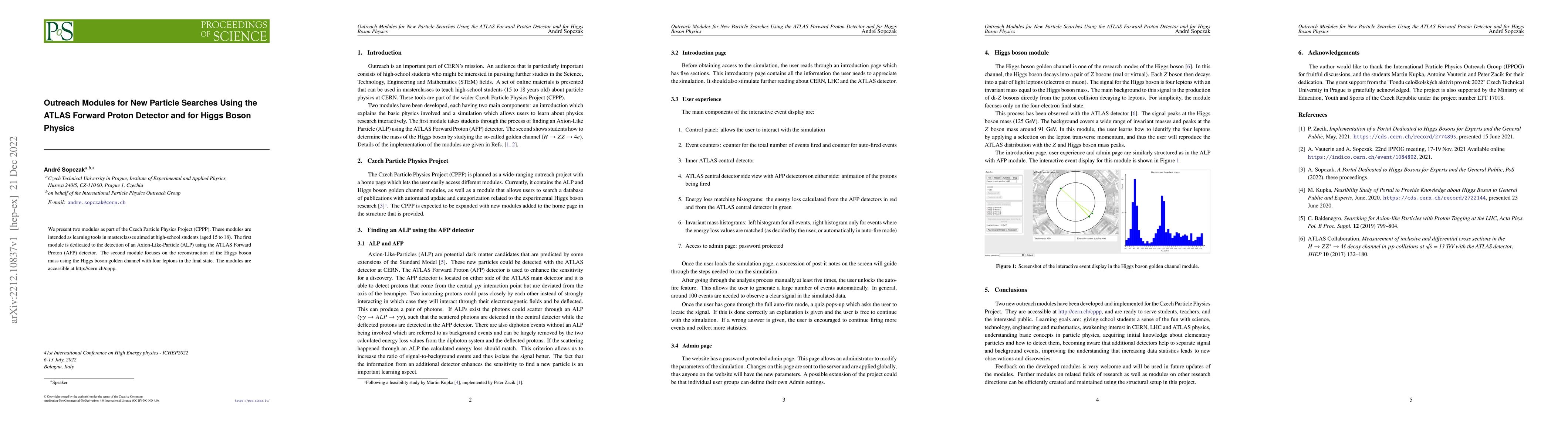 Thumbnail for Outreach Modules for New Particle Searches Using the ATLAS Forward
  Proton Detector and for Higgs Boson Physics