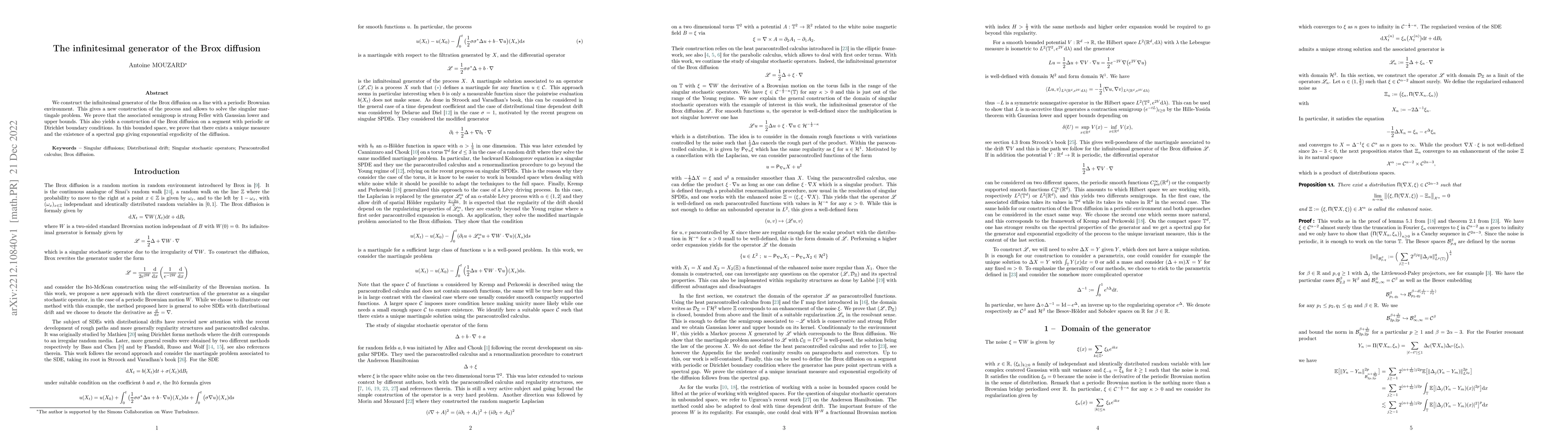 Thumbnail for The infinitesimal generator of the Brox diffusion