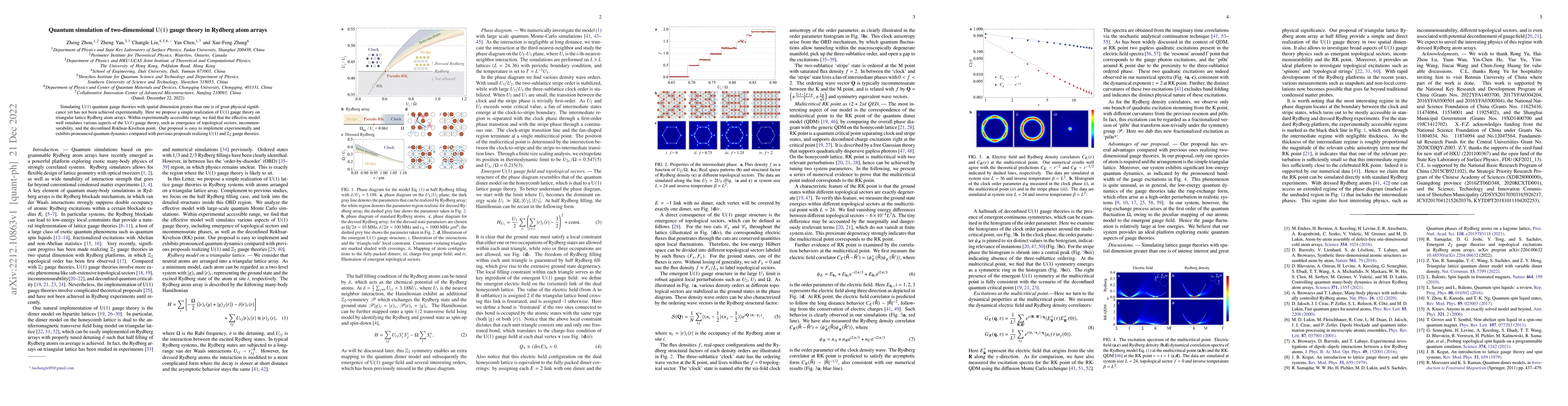 Thumbnail for Quantum simulation of two-dimensional $\mathrm{U(1)}$ gauge theory in
  Rydberg atom arrays