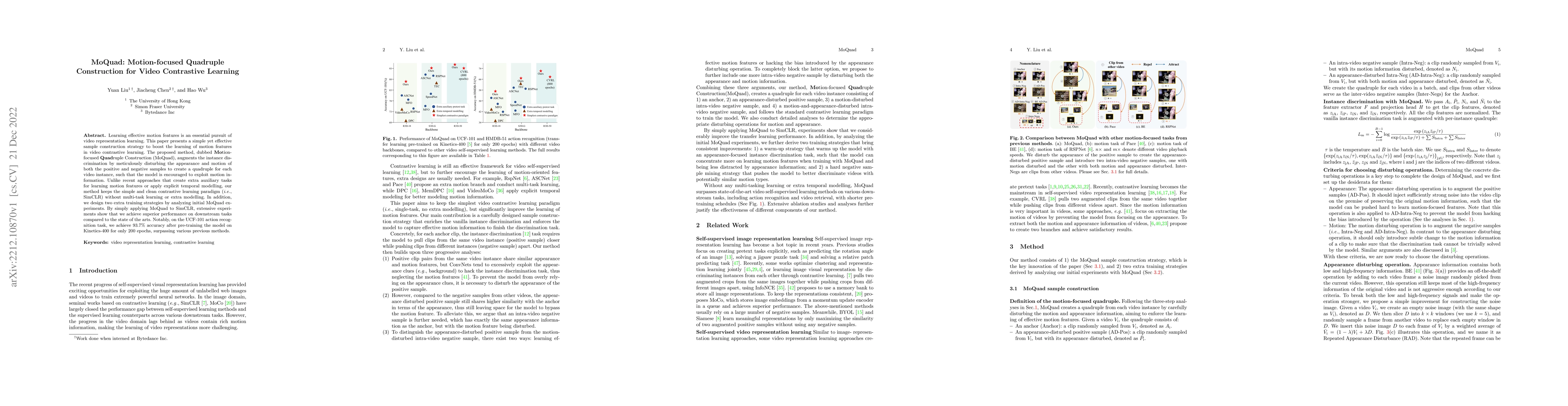 Thumbnail for MoQuad: Motion-focused Quadruple Construction for Video Contrastive
  Learning
