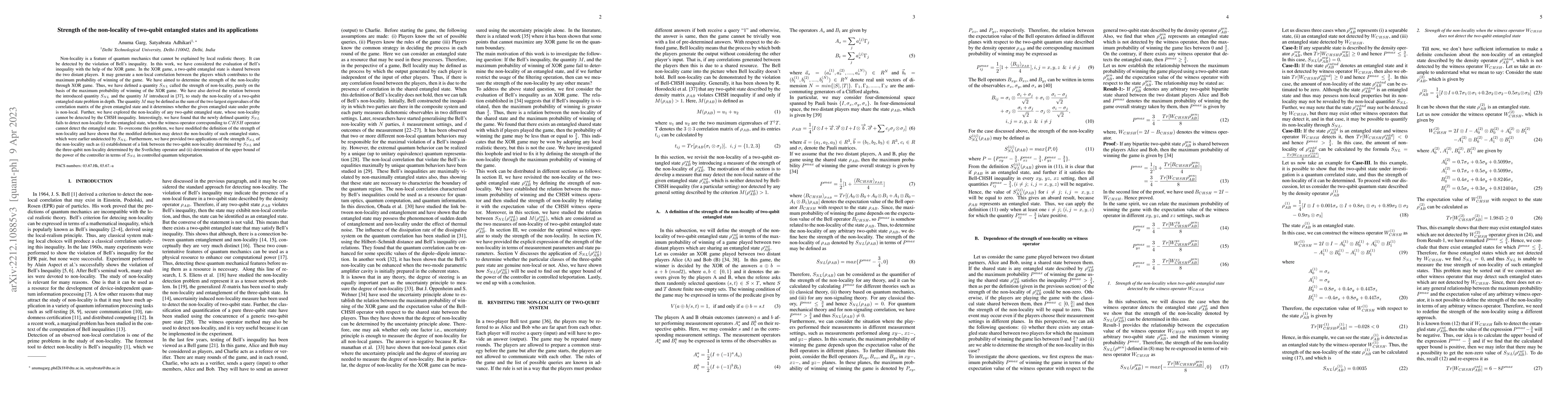 Thumbnail for Strength of the nonlocality of two-qubit entangled state and its
  applications