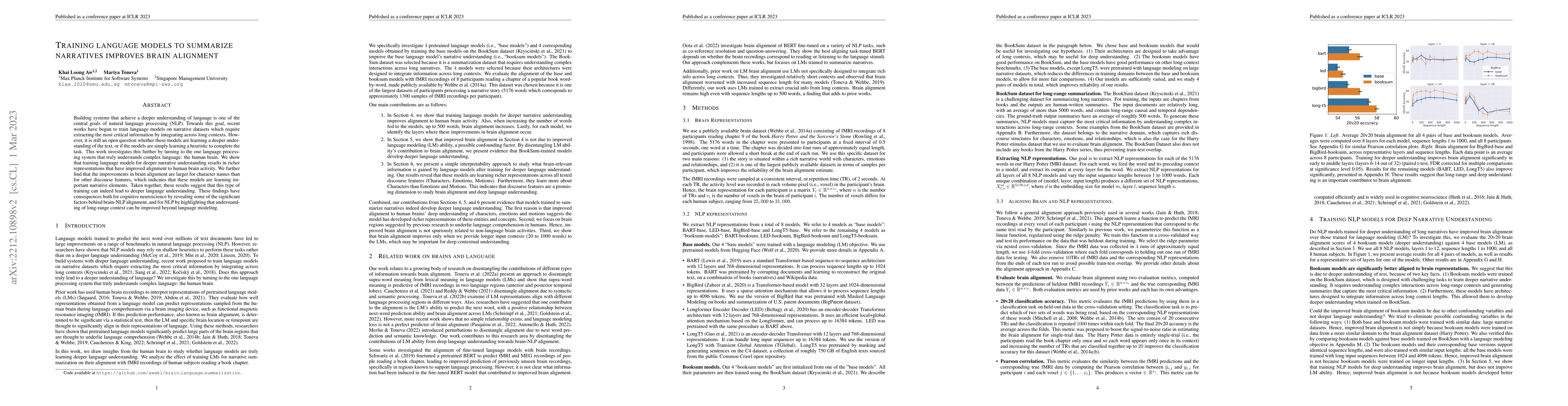Thumbnail for Training language models to summarize narratives improves brain
  alignment