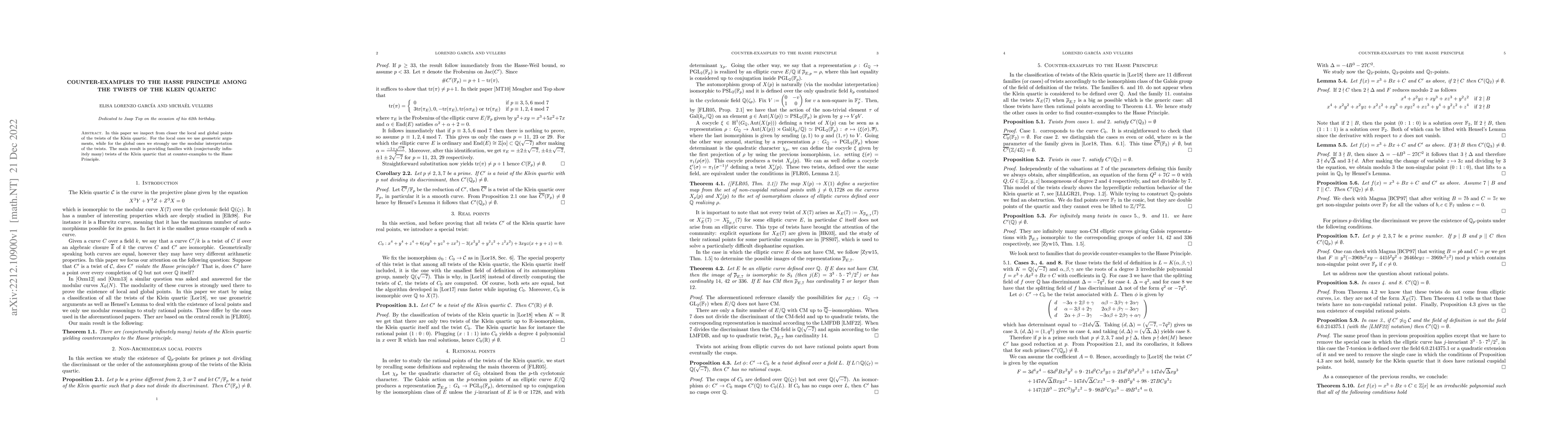 Thumbnail for Counter-examples to the Hasse principle among the twists of the Klein
  quartic
