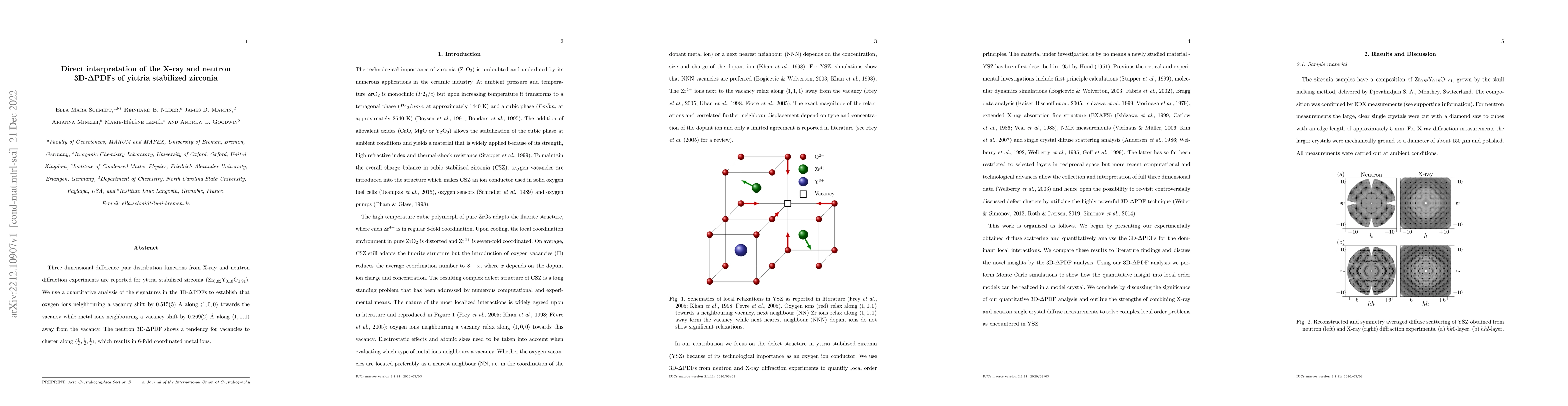 Thumbnail for Direct interpretation of the X-ray and neutron 3D-$\Delta$PDFs of
  yittria stabilized zirconia