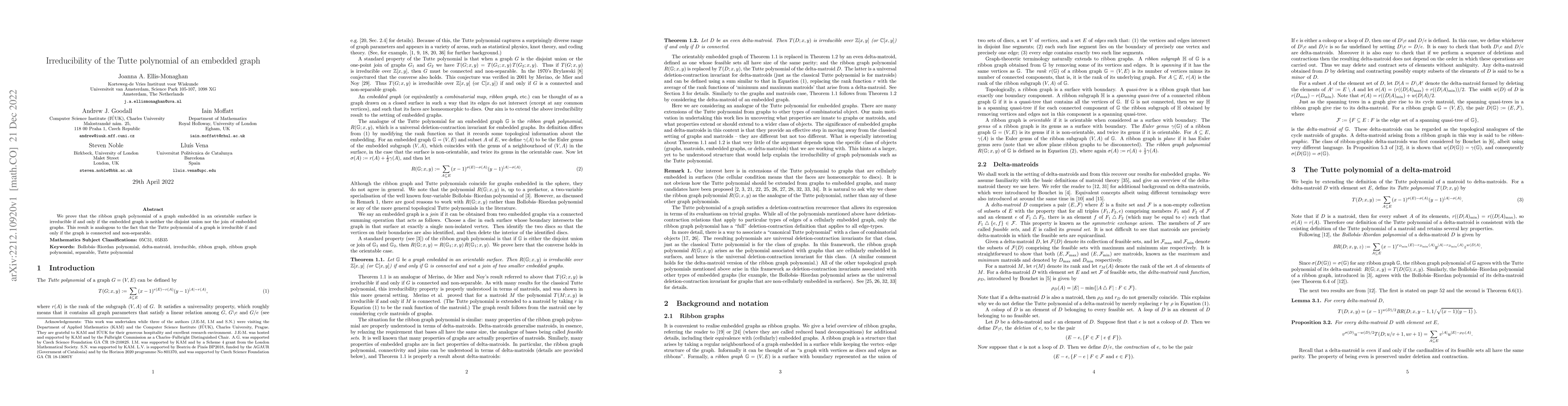 Thumbnail for Irreducibility of the Tutte polynomial of an embedded graph