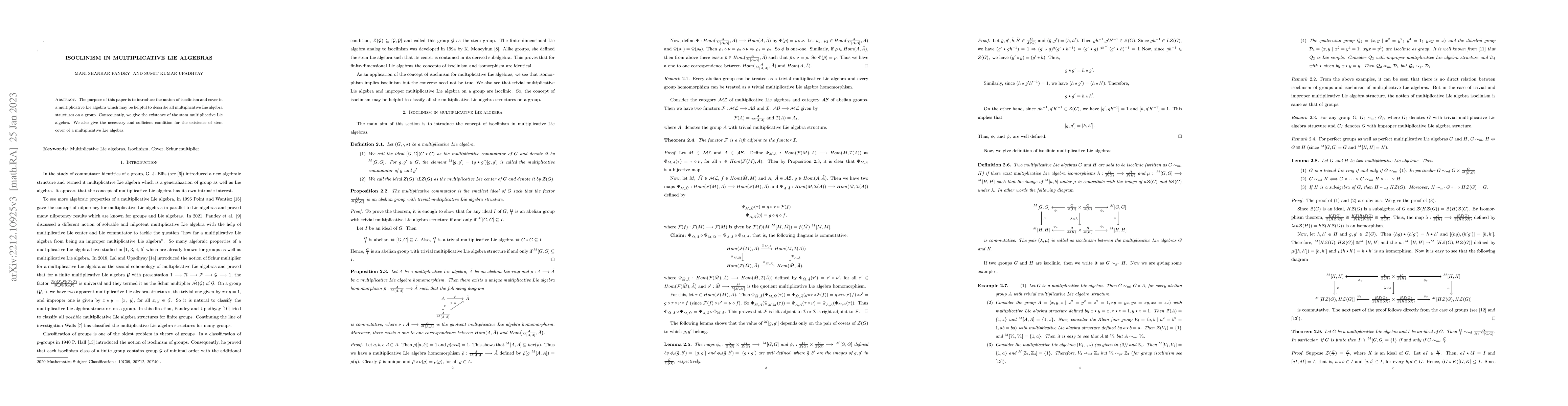 Thumbnail for Isoclinism in multiplicative Lie algebras