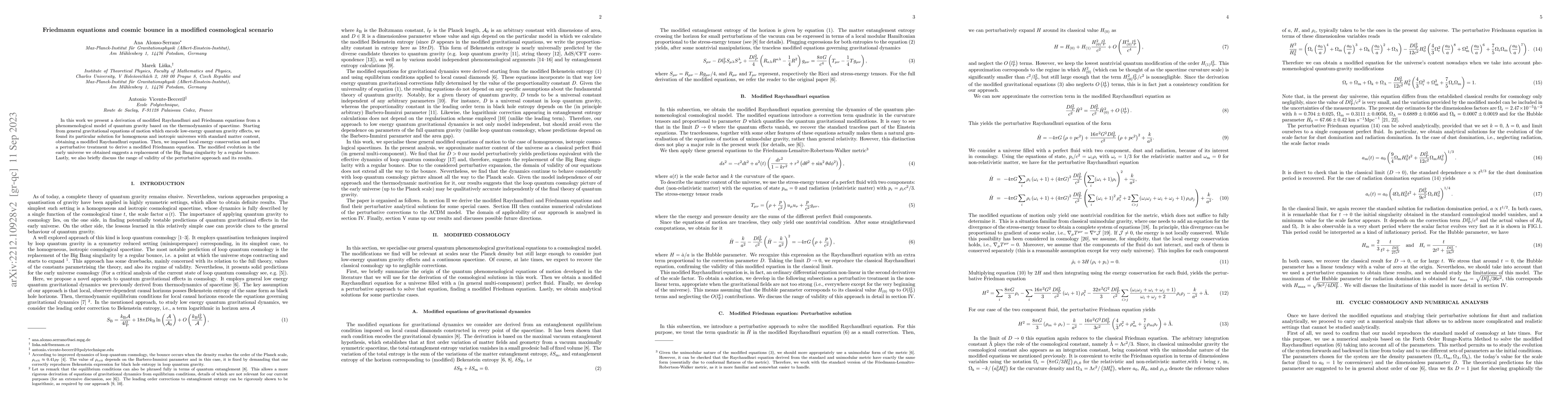 Thumbnail for Friedmann equations and cosmic bounce in a modified cosmological
  scenario