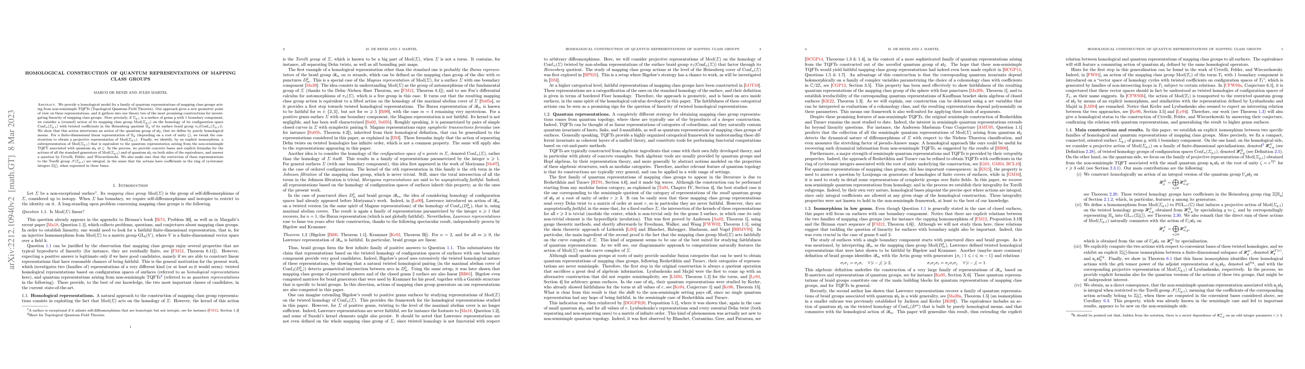 Thumbnail for Homological Construction of Quantum Representations of Mapping Class
  Groups