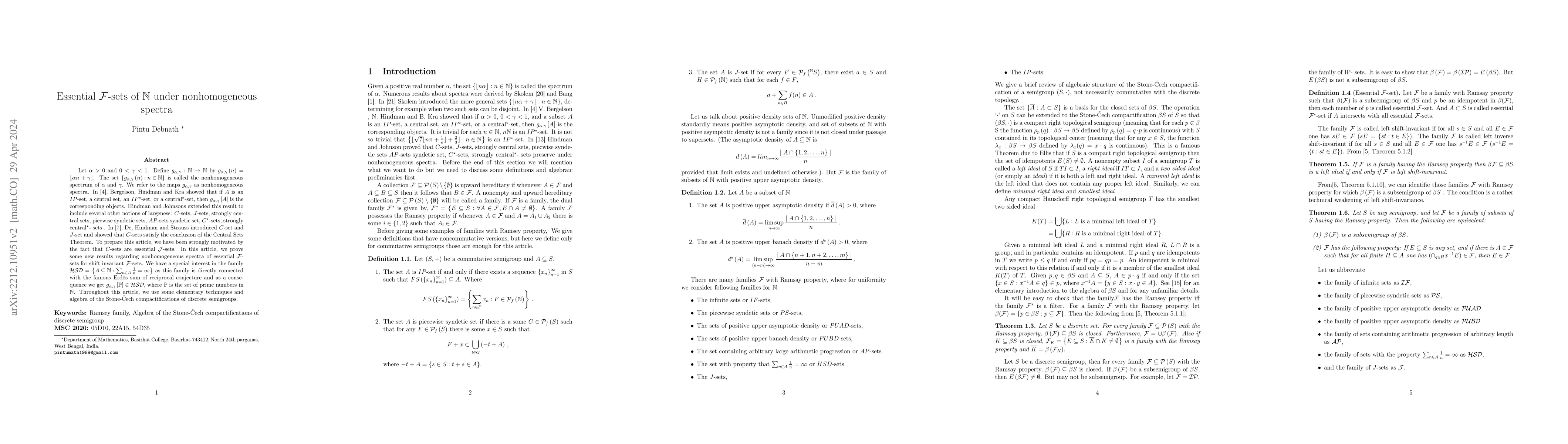 Thumbnail for Essential $\mathcal{F}$-sets of $\mathbb{N}$ under nonhomogeneous
  spectra