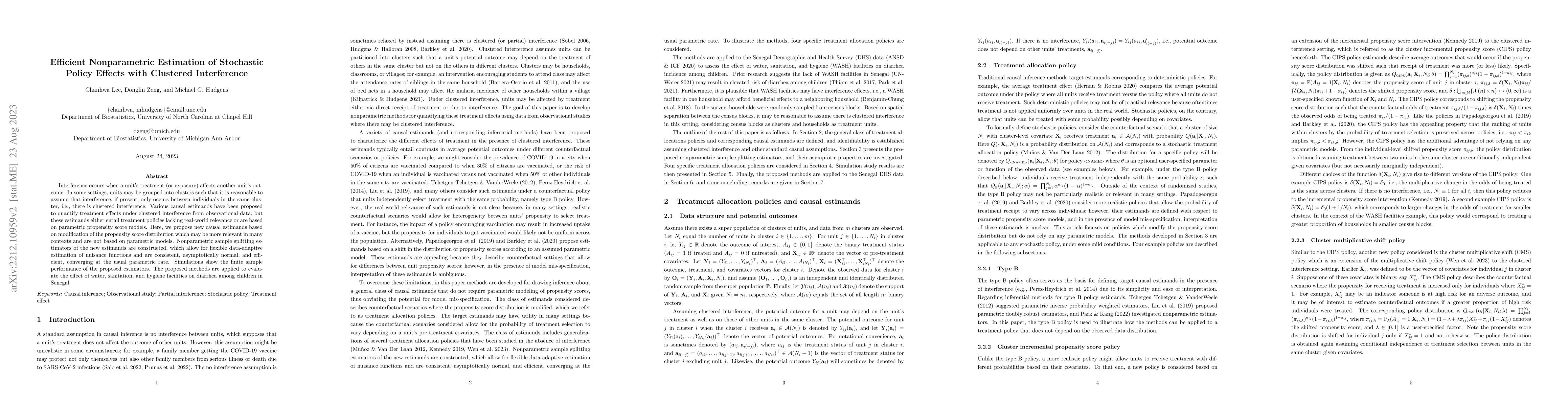 Thumbnail for Efficient Nonparametric Estimation of Stochastic Policy Effects with
  Clustered Interference