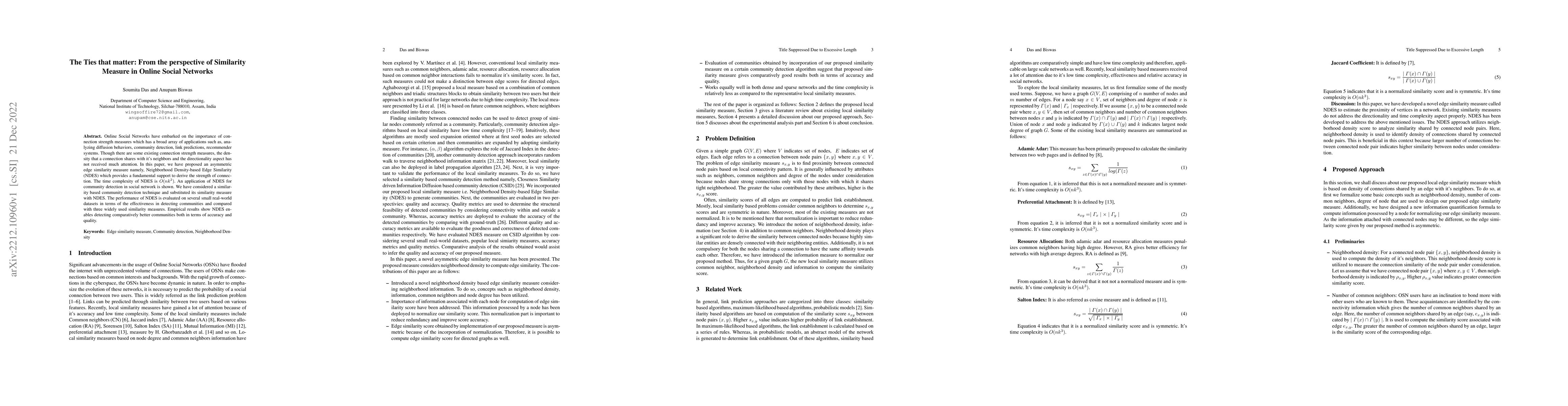 Thumbnail for The Ties that matter: From the perspective of Similarity Measure in
  Online Social Networks