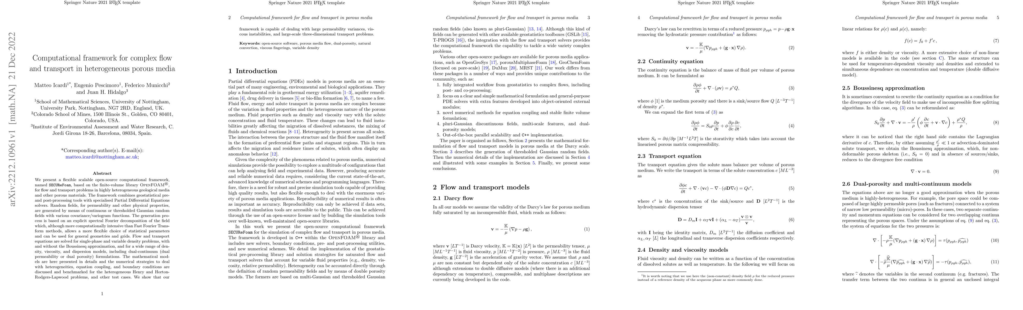 Thumbnail for Computational framework for complex flow and transport in heterogeneous
  porous media