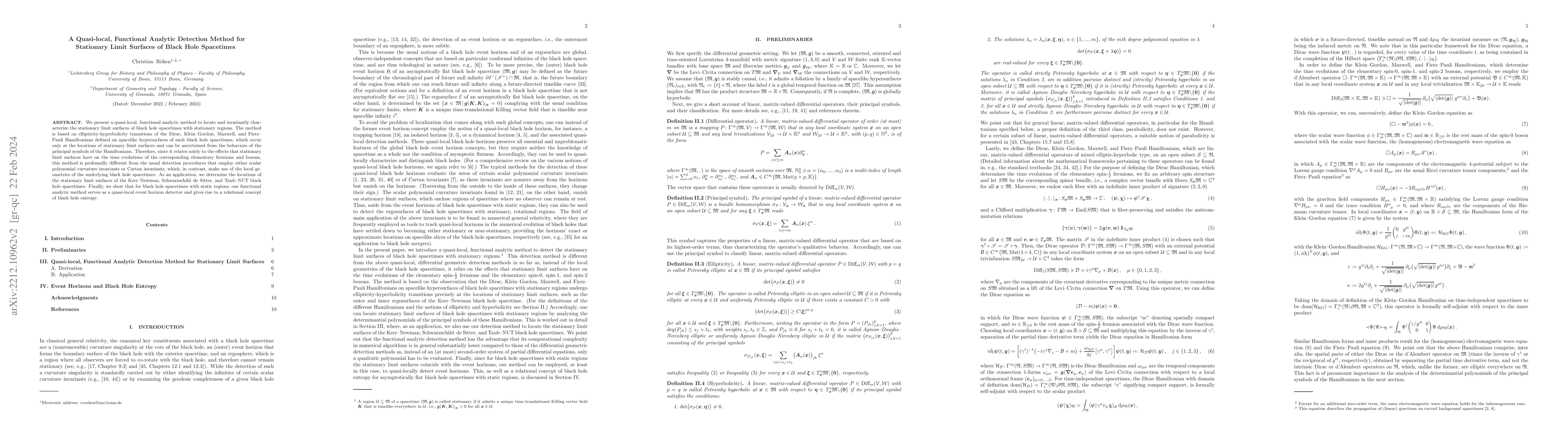 Thumbnail for A Quasi-local, Functional Analytic Detection Method for Stationary Limit
  Surfaces of Black Hole Spacetimes