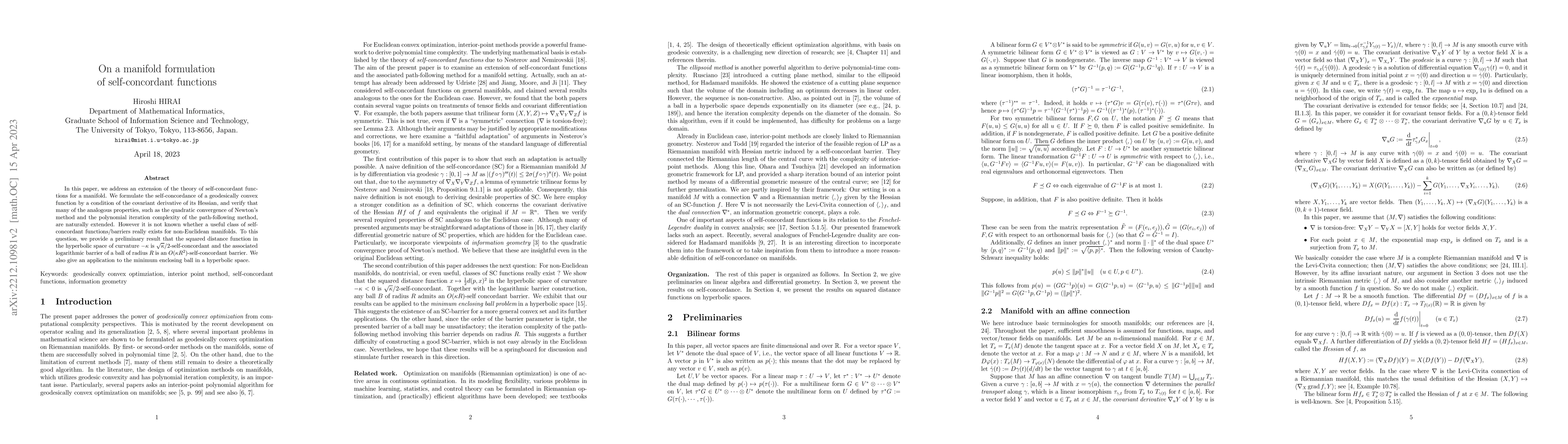 Thumbnail for On a manifold formulation of self-concordant functions