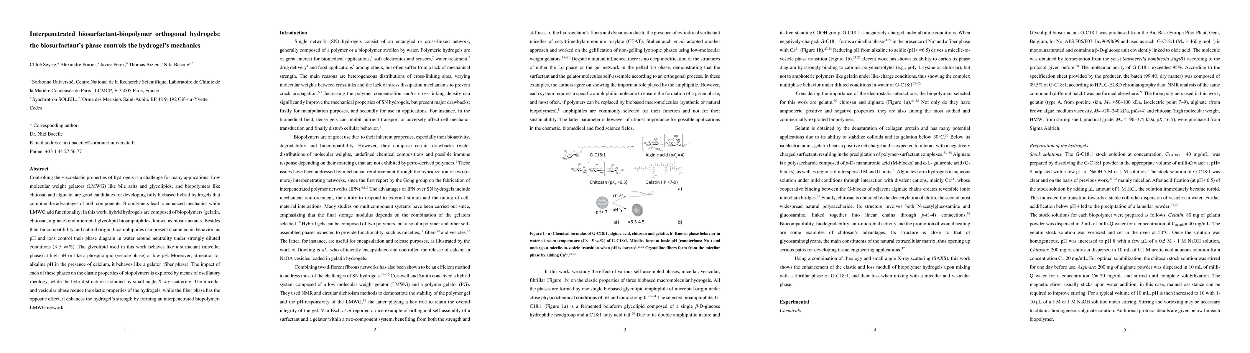 Thumbnail for Interpenetrated biosurfactant-biopolymer orthogonal hydrogels: the
  biosurfactant's phase controls the hydrogel's mechanics