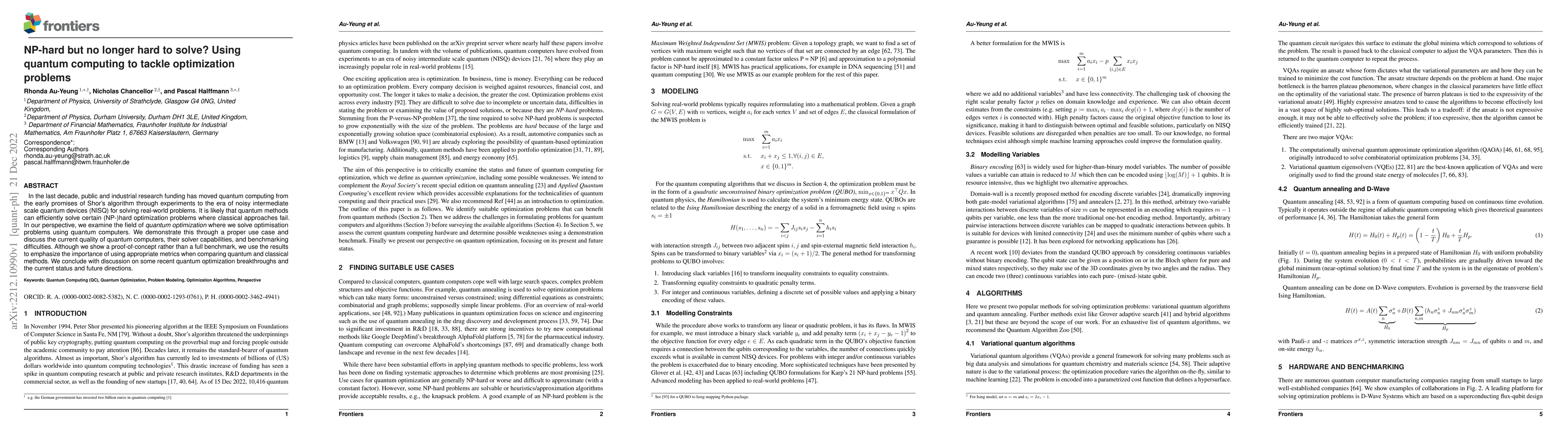 Thumbnail for NP-hard but no longer hard to solve? Using quantum computing to tackle
  optimization problems