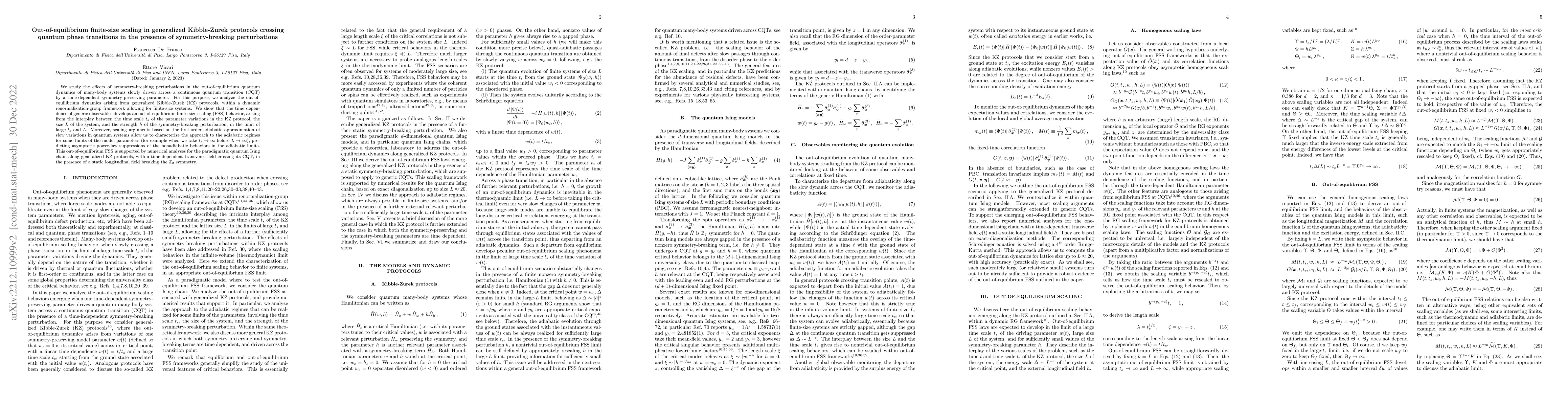 Thumbnail for Out-of-equilibrium finite-size scaling in generalized Kibble-Zurek
  protocols crossing quantum phase transitions in the presence of
  symmetry-breaking perturbations