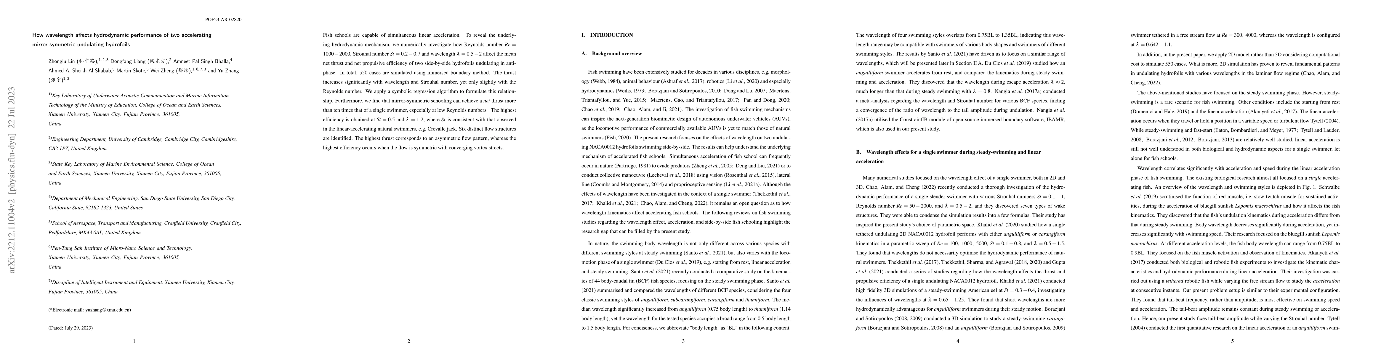 Thumbnail for How wavelength affects the hydrodynamic performance of two accelerating
  mirror-symmetric slender swimmers
