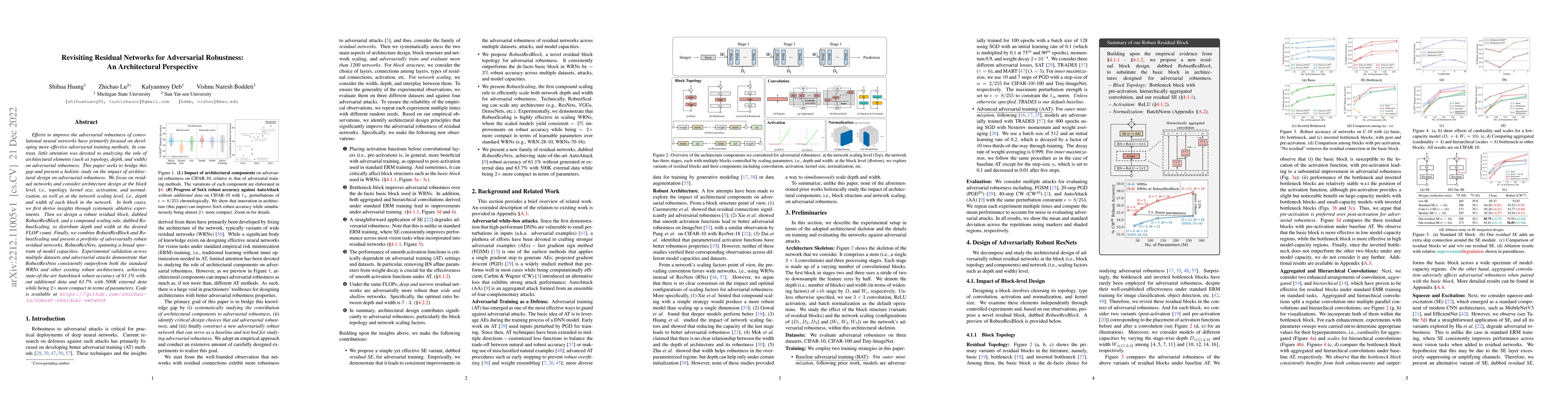 Thumbnail for Revisiting Residual Networks for Adversarial Robustness: An
  Architectural Perspective