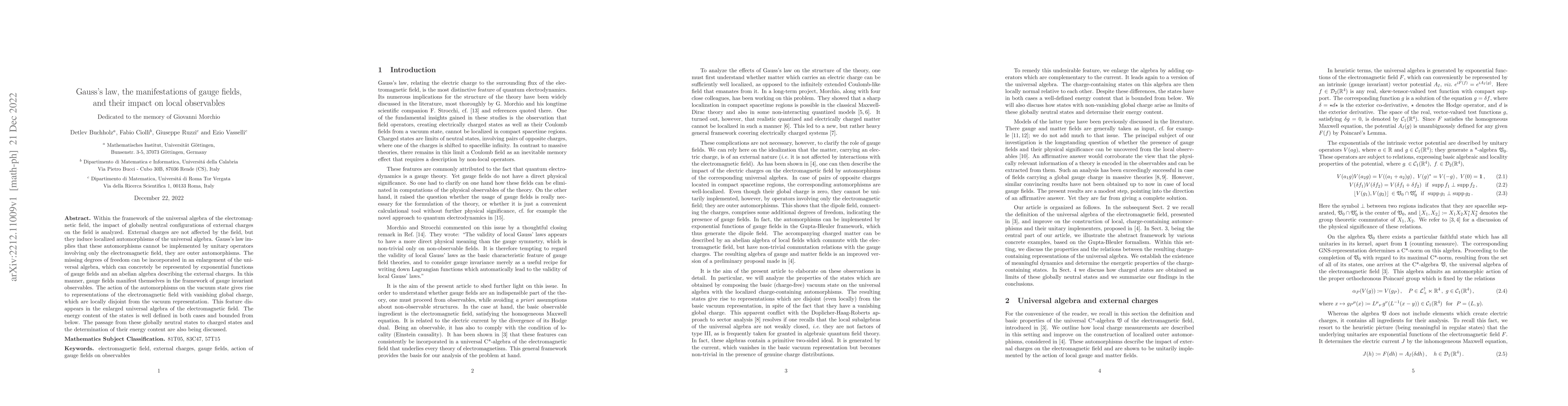 Thumbnail for Gauss's law, the manifestations of gauge fields, and their impact on
  local observables