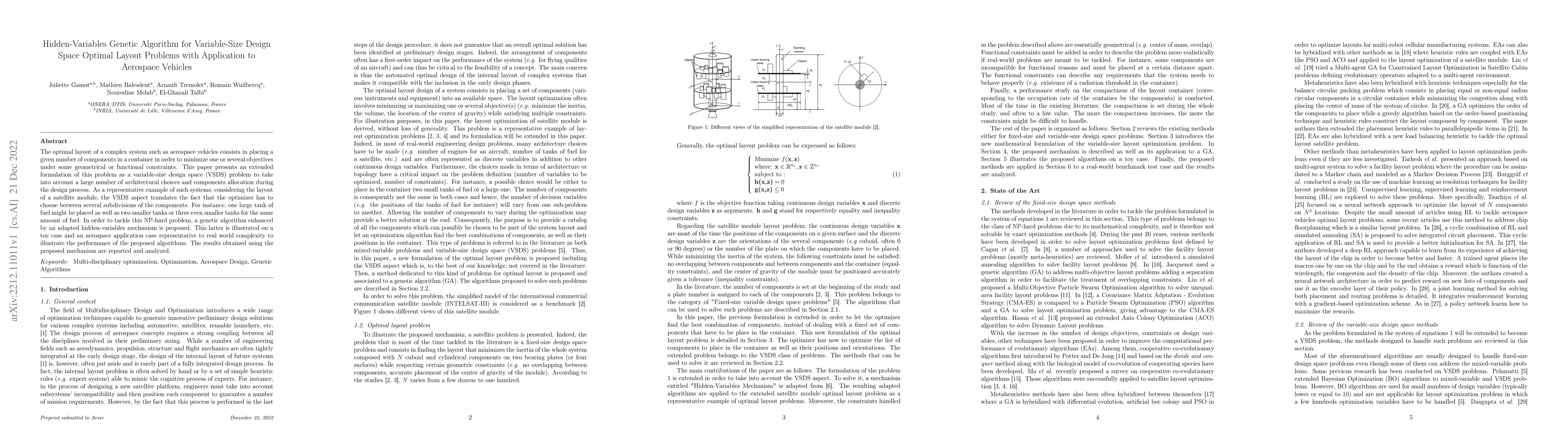 Thumbnail for Hidden-Variables Genetic Algorithm for Variable-Size Design Space
  Optimal Layout Problems with Application to Aerospace Vehicles