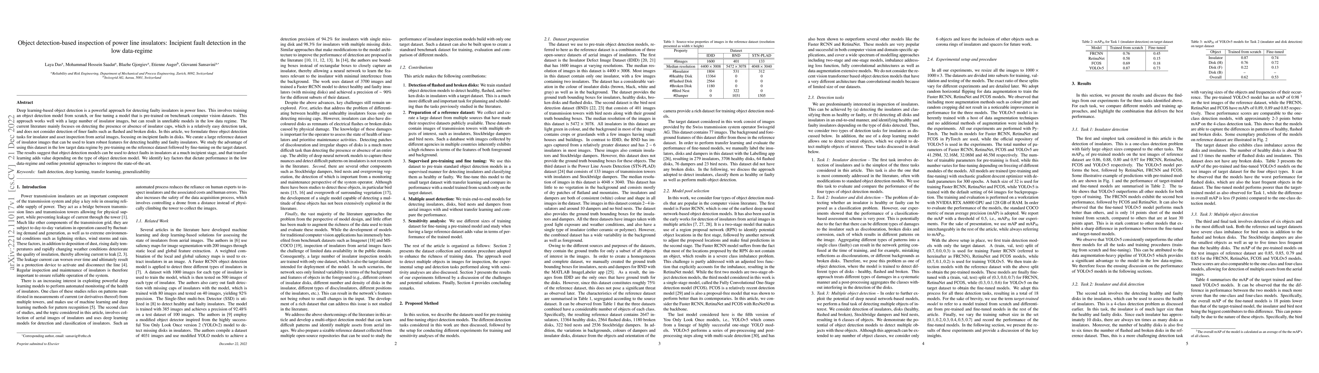 Thumbnail for Object detection-based inspection of power line insulators: Incipient
  fault detection in the low data-regime