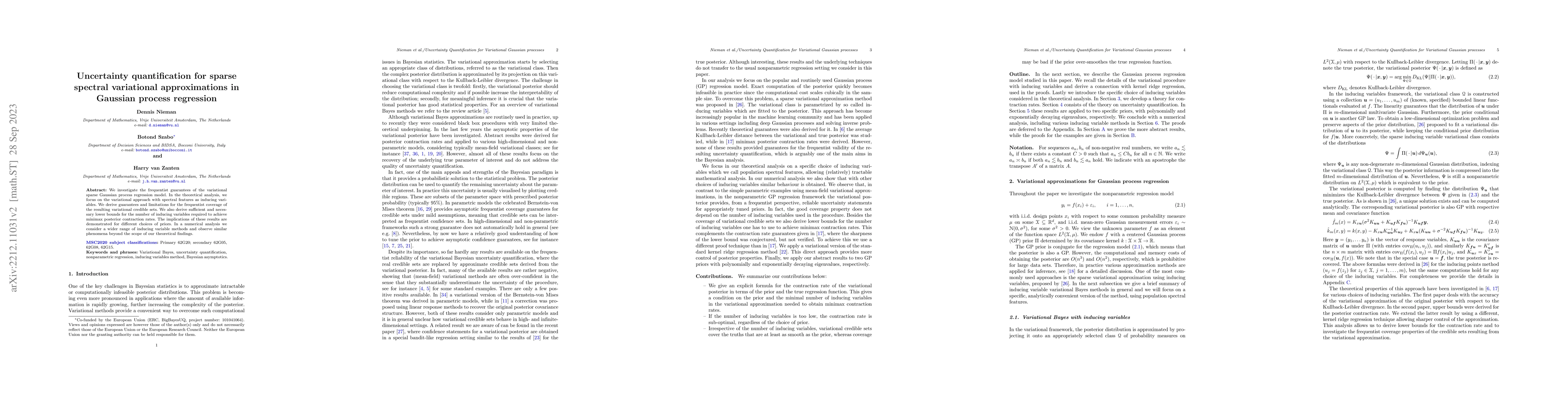 Thumbnail for Uncertainty quantification for sparse spectral variational
  approximations in Gaussian process regression