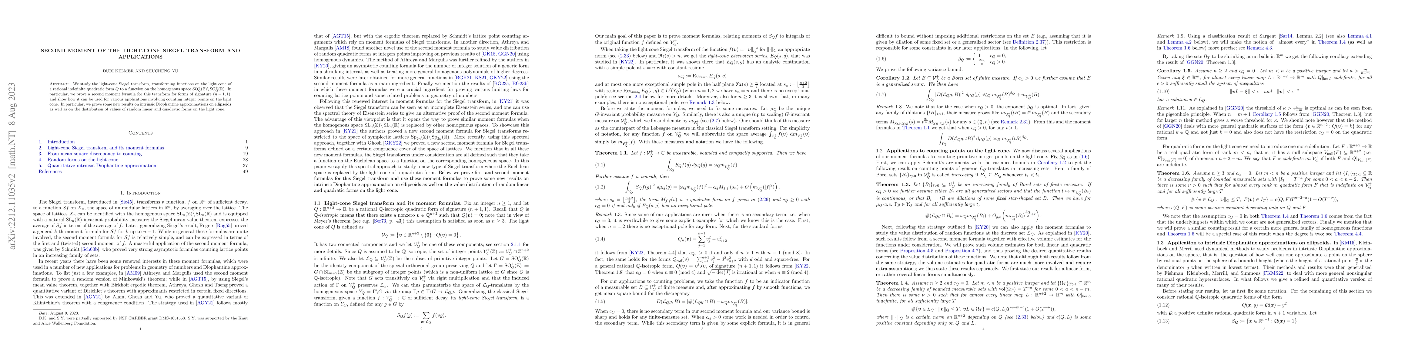 Thumbnail for Second moment of the light-cone Siegel transform and applications