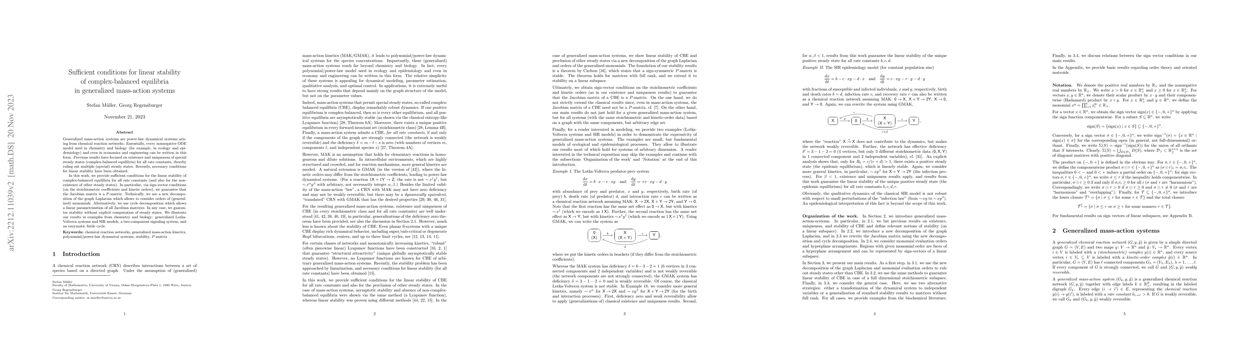 Thumbnail for Sufficient conditions for linear stability of complex-balanced
  equilibria in generalized mass-action systems