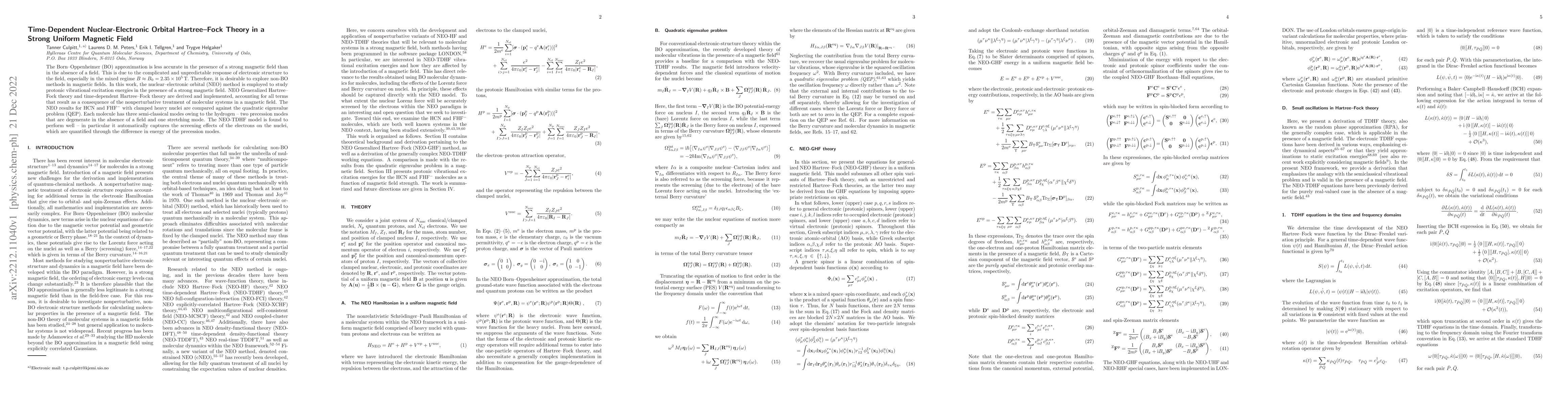 Thumbnail for Time-Dependent Nuclear-Electronic Orbital Hartree-Fock Theory in a
  Strong Uniform Magnetic Field