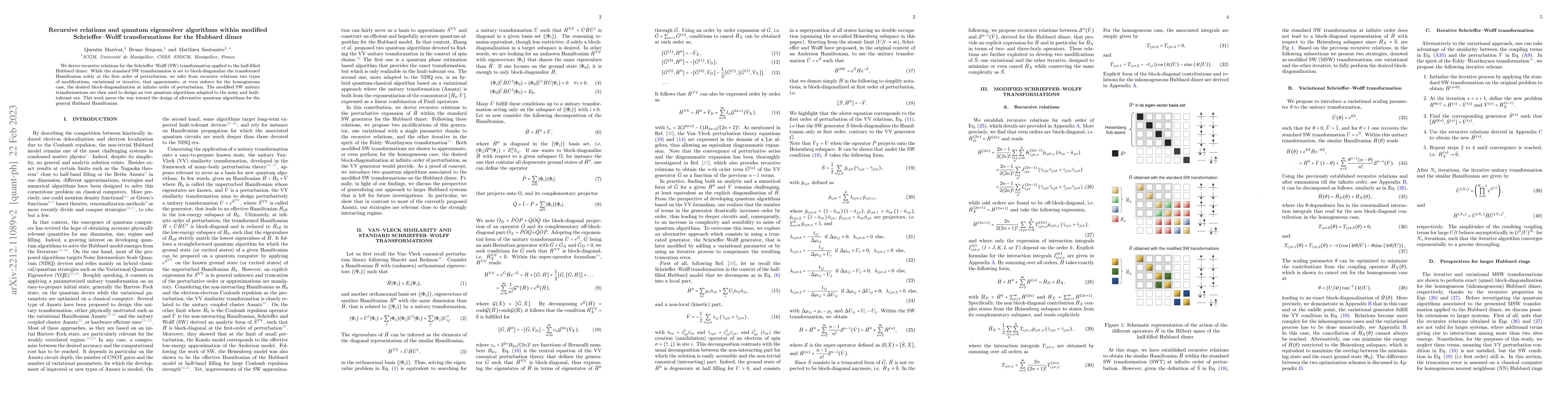 Thumbnail for Recursive relations and quantum eigensolver algorithms within modified
  Schrieffer--Wolff transformations for the Hubbard dimer