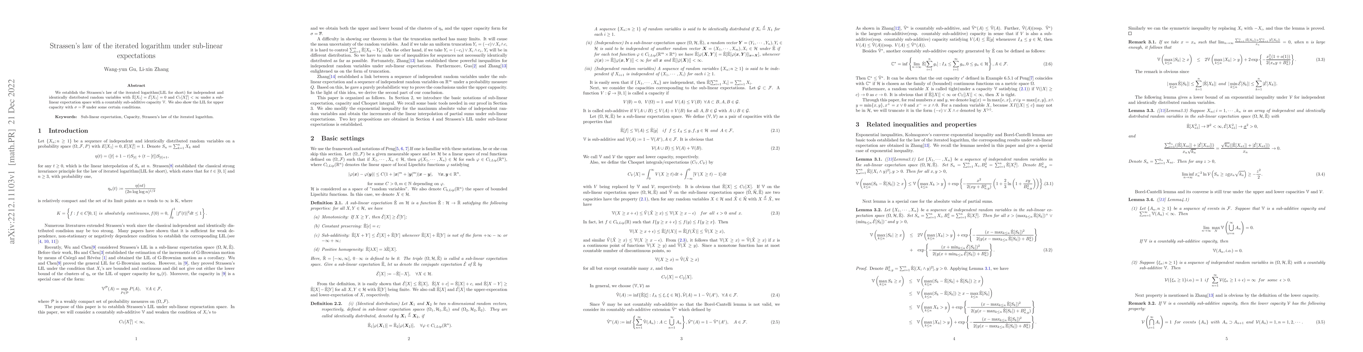 Thumbnail for Strassen's law of the iterated logarithm under sub-linear expectations