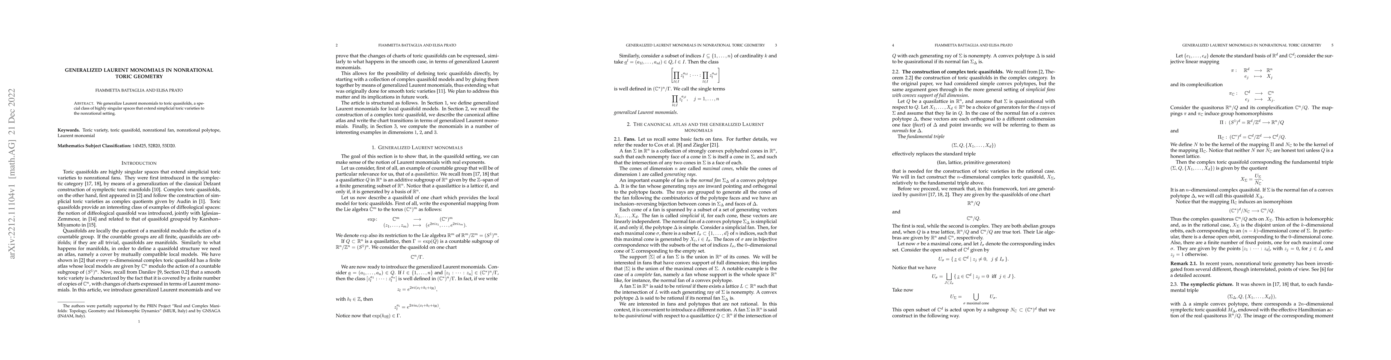 Thumbnail for Generalized Laurent monomials in nonrational toric geometry