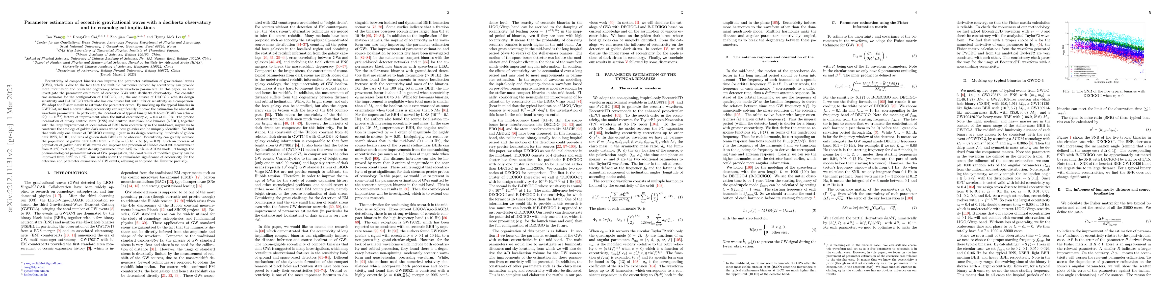 Thumbnail for Parameter estimation of eccentric gravitational waves with a decihertz
  observatory and its cosmological implications