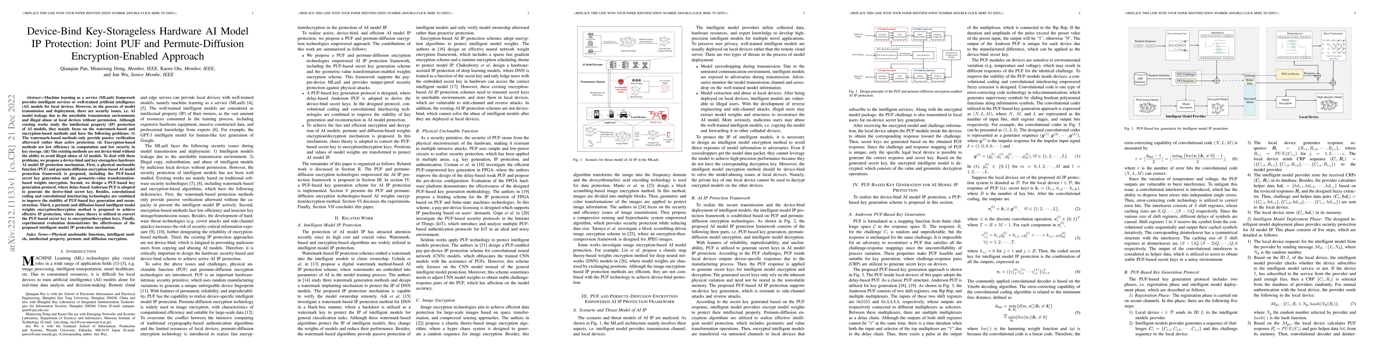 Thumbnail for Device-Bind Key-Storageless Hardware AI Model IP Protection: A PUF and
  Permute-Diffusion Encryption-Enabled Approach