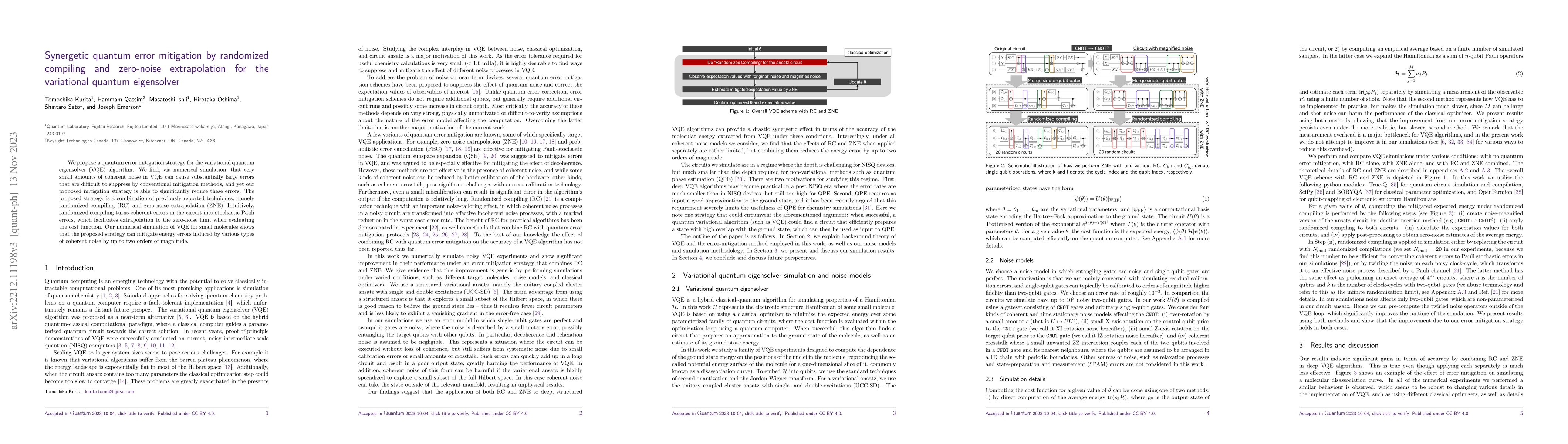 Thumbnail for Synergetic quantum error mitigation by randomized compiling and
  zero-noise extrapolation for the variational quantum eigensolver
