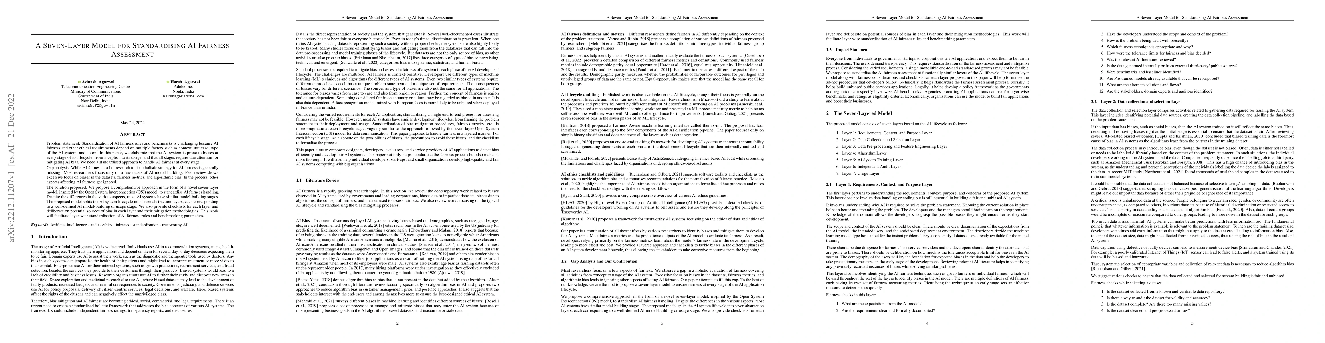 Thumbnail for A Seven-Layer Model for Standardising AI Fairness Assessment