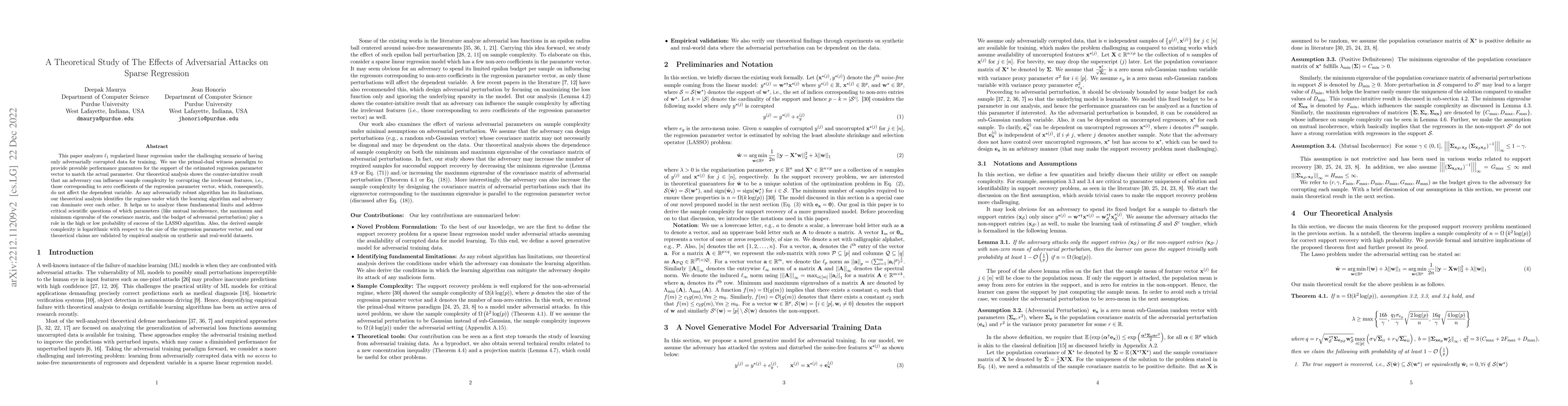 Thumbnail for A Theoretical Study of The Effects of Adversarial Attacks on Sparse
  Regression
