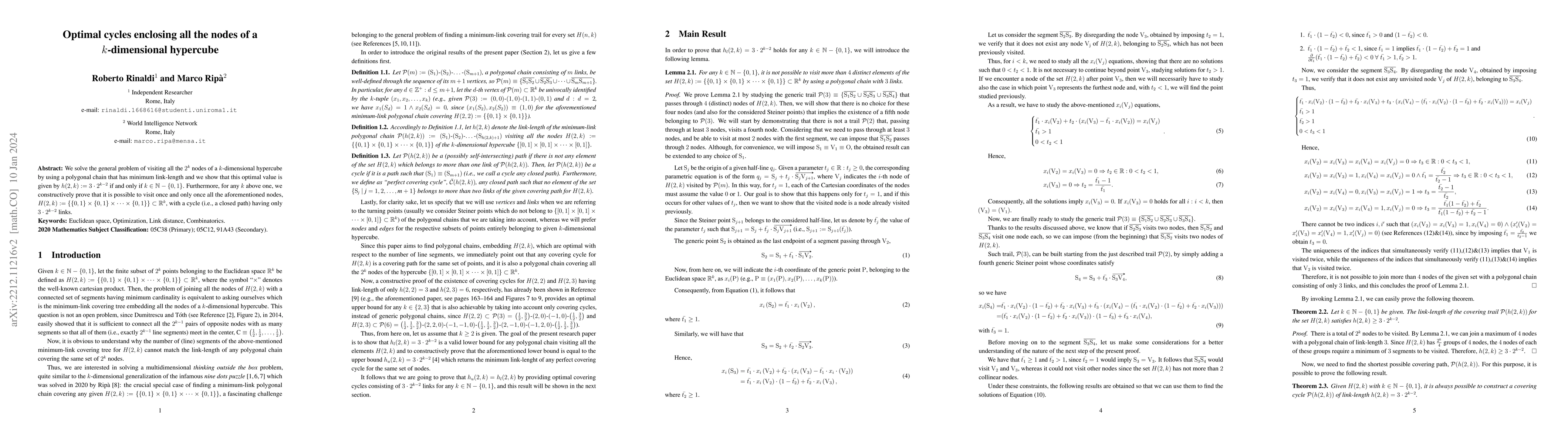Thumbnail for Optimal cycles enclosing all the nodes of a $k$-dimensional hypercube