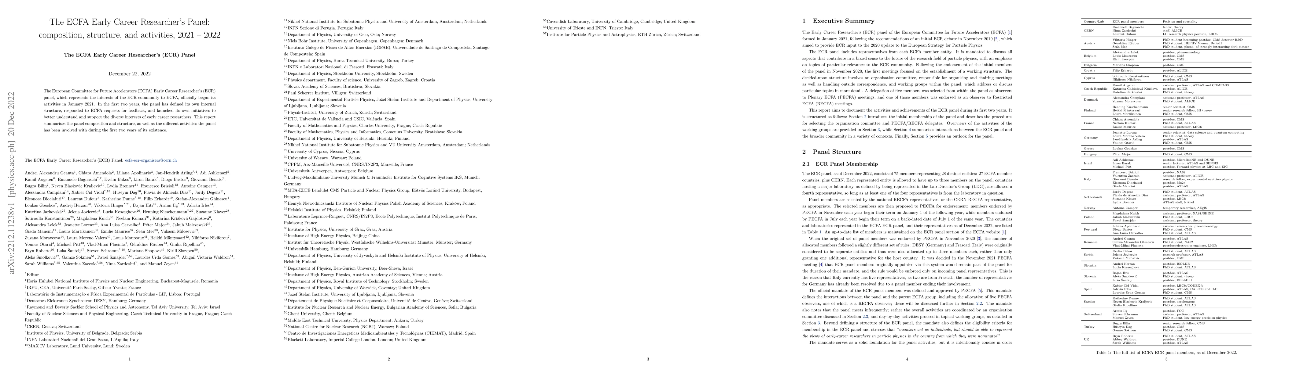 Thumbnail for The ECFA Early Career Researcher's Panel: composition, structure, and
  activities, 2021 -- 2022